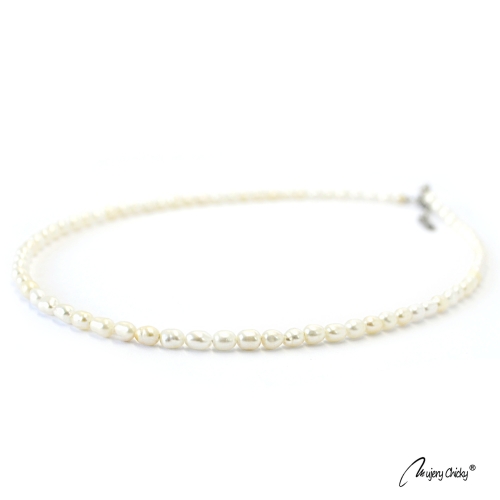 Colier din Perle Rice Shape - Argintiu
