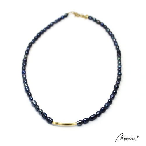Colier din Perle Albastru de Prusia Line - Auriu