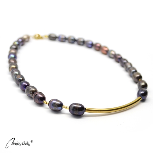 Colier din Perle Prussian Blue - Auriu