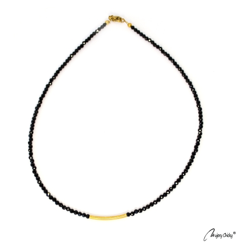 Colier din Spinel Negru Line - Auriu