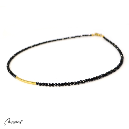Colier din Spinel Negru Line - Auriu
