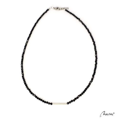 Colier din Spinel Negru Line - Argintiu