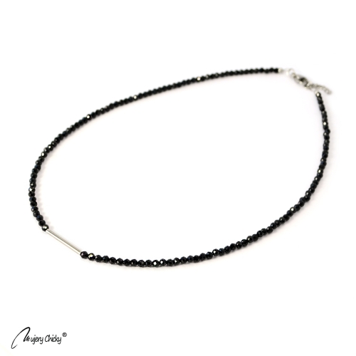 Colier din Spinel Negru Line - Argintiu