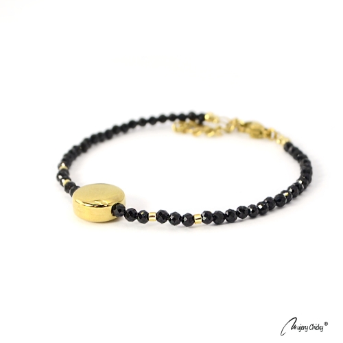 Bratara din Spinel Negru Disc - Auriu