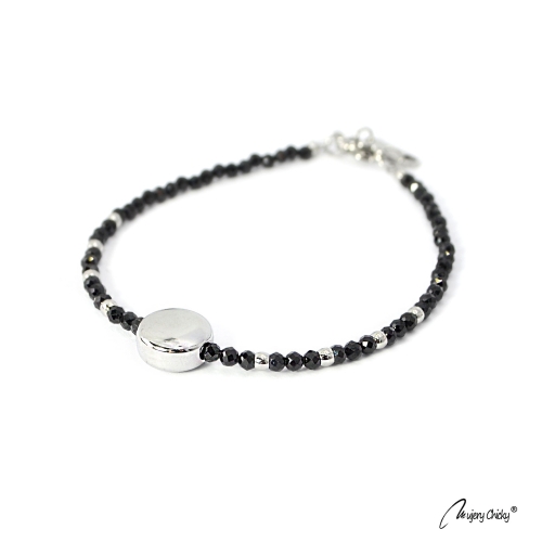 Bratara din Spinel Negru Disc - Argintiu