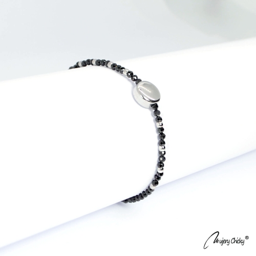 Bratara din Spinel Negru Disc - Argintiu