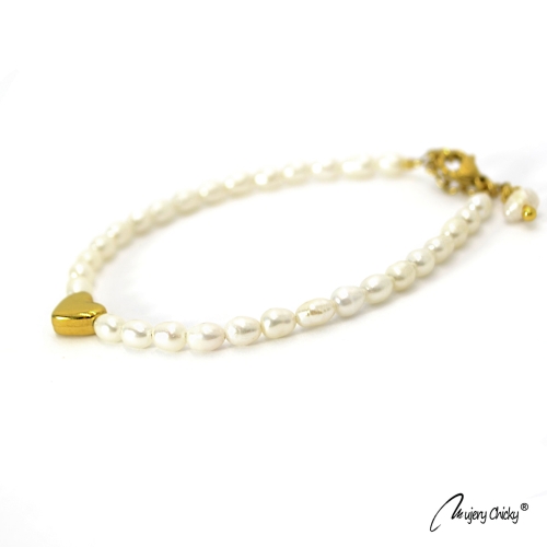 Bratara din Perle Rice Shape Heart - Auriu