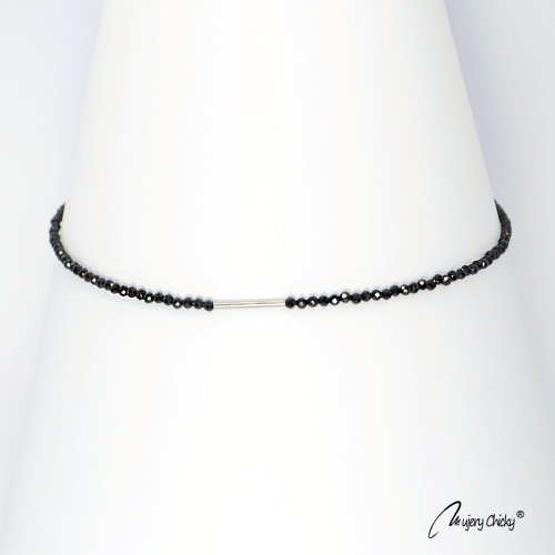 Colier din Spinel Negru Line - Argintiu