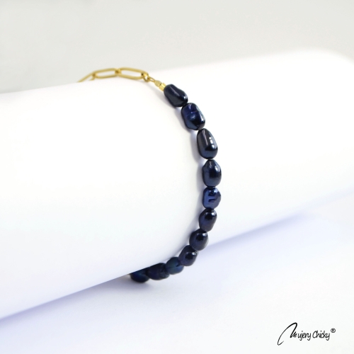 Bratara din Perle Albastre Vid - Auriu