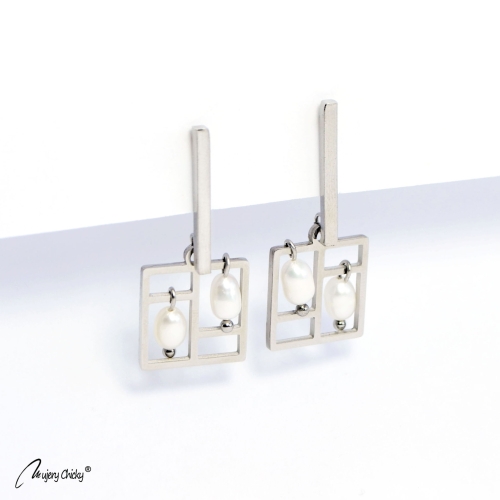 Cercei Perla Frame - Argintiu
