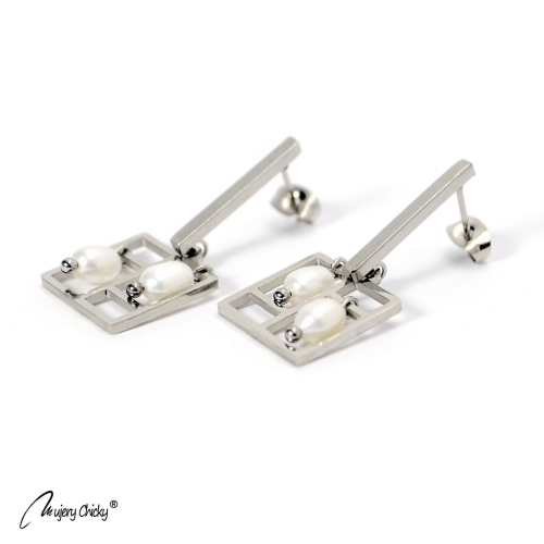 Cercei Perla Frame - Argintiu