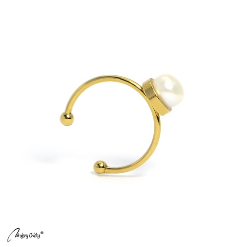 Inel cu Perla Creamy White - Auriu 