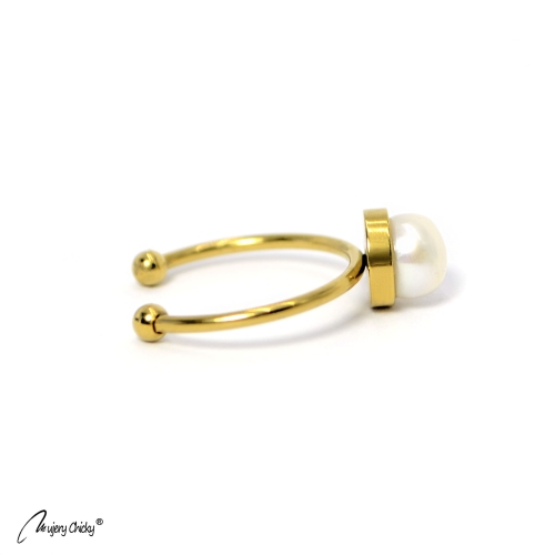 Inel cu Perla Creamy White - Auriu 