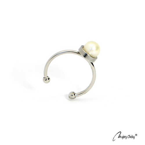 Inel cu Perla Creamy White - Argintiu