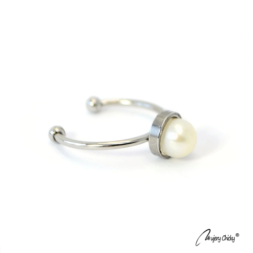 Inel cu Perla Creamy White - Argintiu