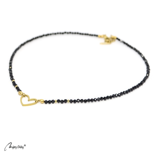 Colier din Spinel Negru Inimă - Auriu