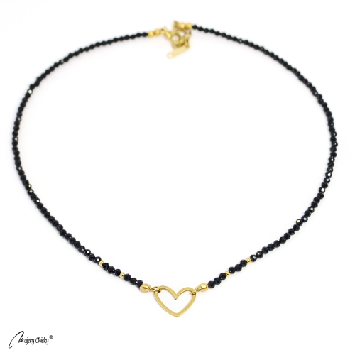 Colier din Spinel Negru Inimă - Auriu