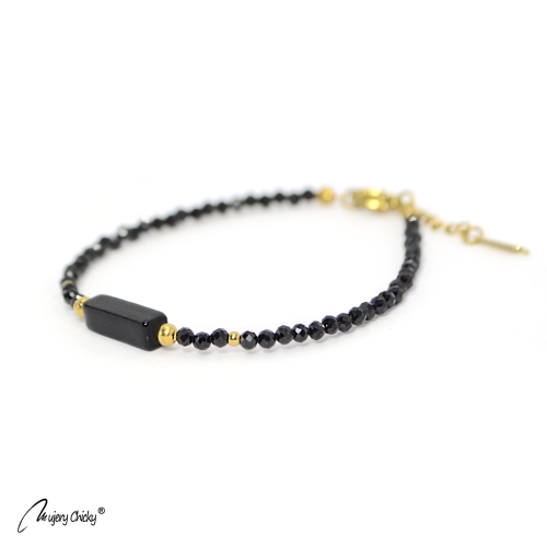 Bratara din Spinel Negru si Onix - Auriu