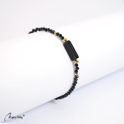 Bratara din Spinel Negru si Onix - Auriu