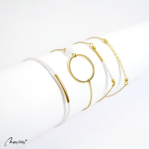 Set de 4 Brățări cu Piatra Lunii Curcubeu – Auriu