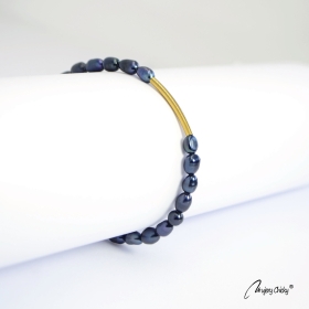 Bratara din Perle Albastre Rice Shape - Auriu