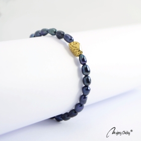 Bratara din Perle Albastre Rice Shape - Auriu