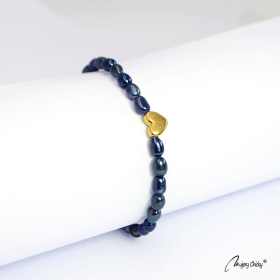 Bratara din Perle Albastre Rice Shape - Inima - Auriu