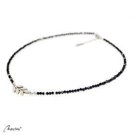 Colier din Spinel Negru Frunze- Argintiu